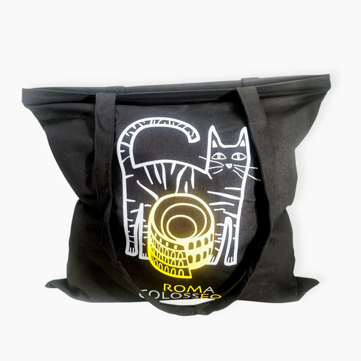 Borsa shopper Colosseo Gatto in cotone nero