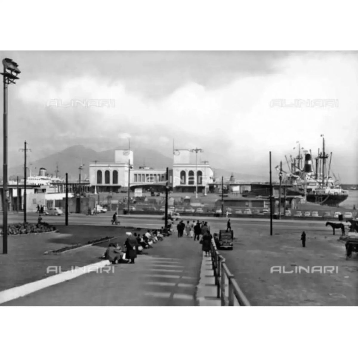The maritime station of Naples, print photograph of the original by the Alinari Brothers.