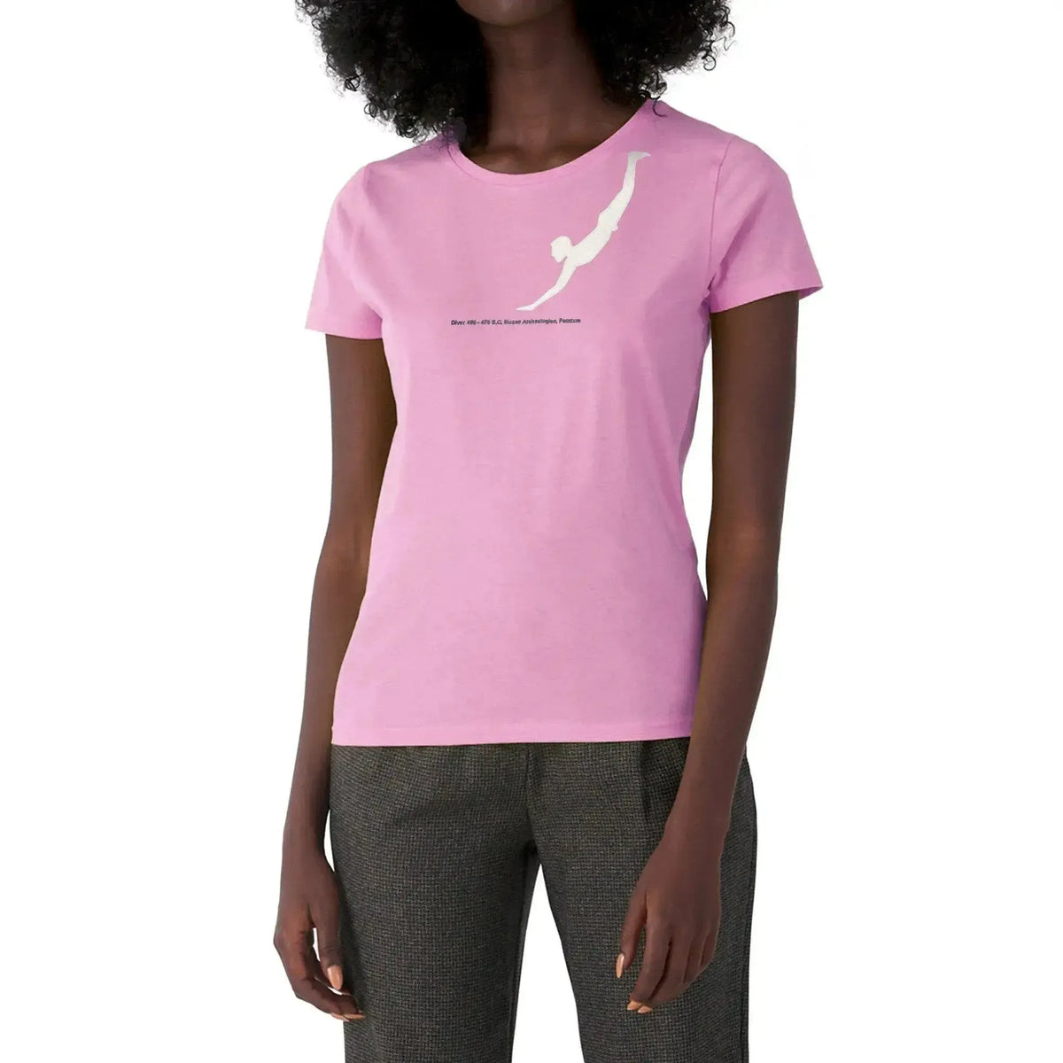 T-shirt donna in cotone con stampa artistica del Tuffatore di Paestum.