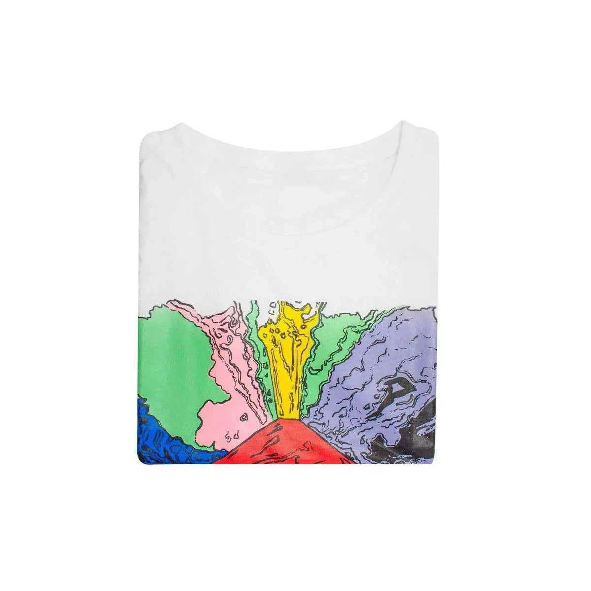 Weißes T-Shirt mit gefaltetem Kunstdruck von „Vesuvius“ von Andy Warhol