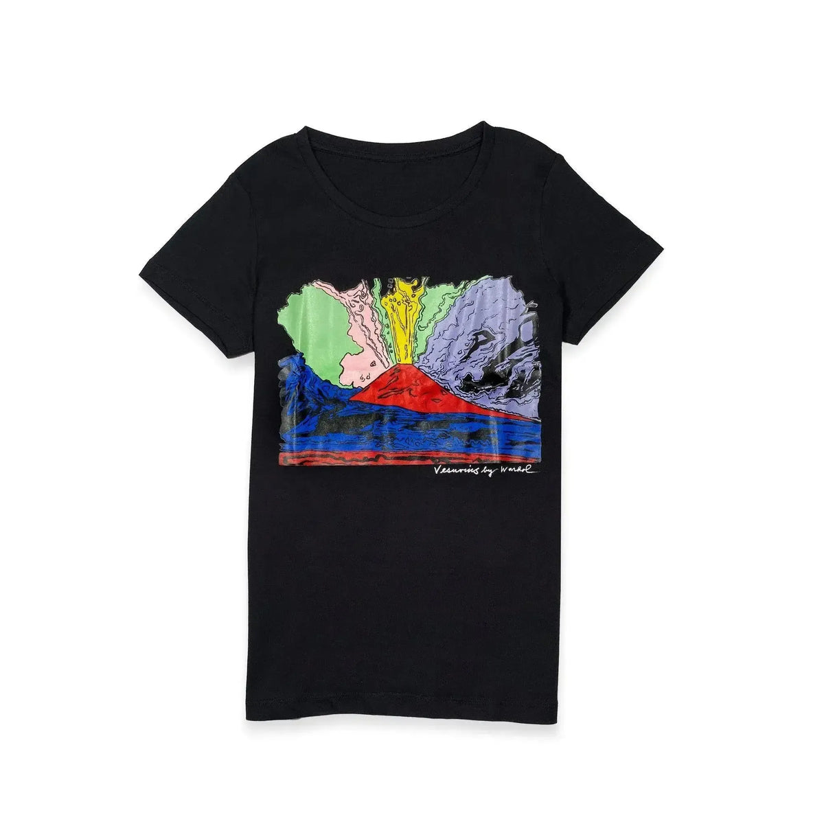 Schwarzes T-Shirt mit künstlerischem Aufdruck von „Vesuvius“ von Andy Warhol