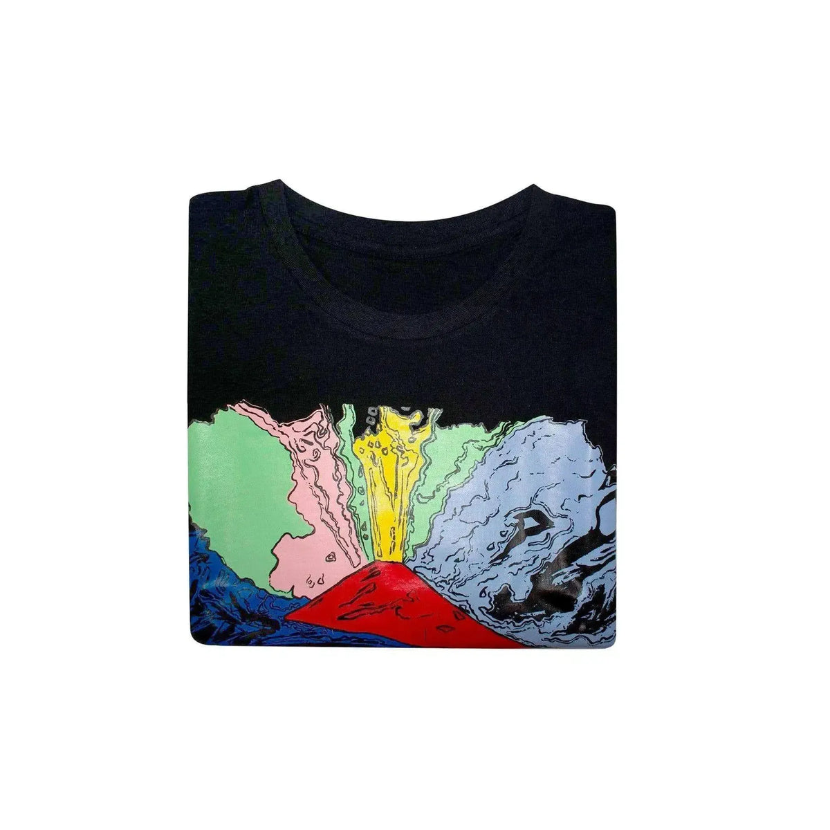 Schwarzes T-Shirt mit gefaltetem Kunstdruck von „Vesuvius“ von Andy Warhol