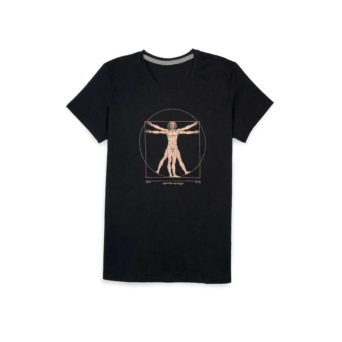 T-shirt noir pour femme avec imprimé Homme de Vitruve de Léonard de Vinci 