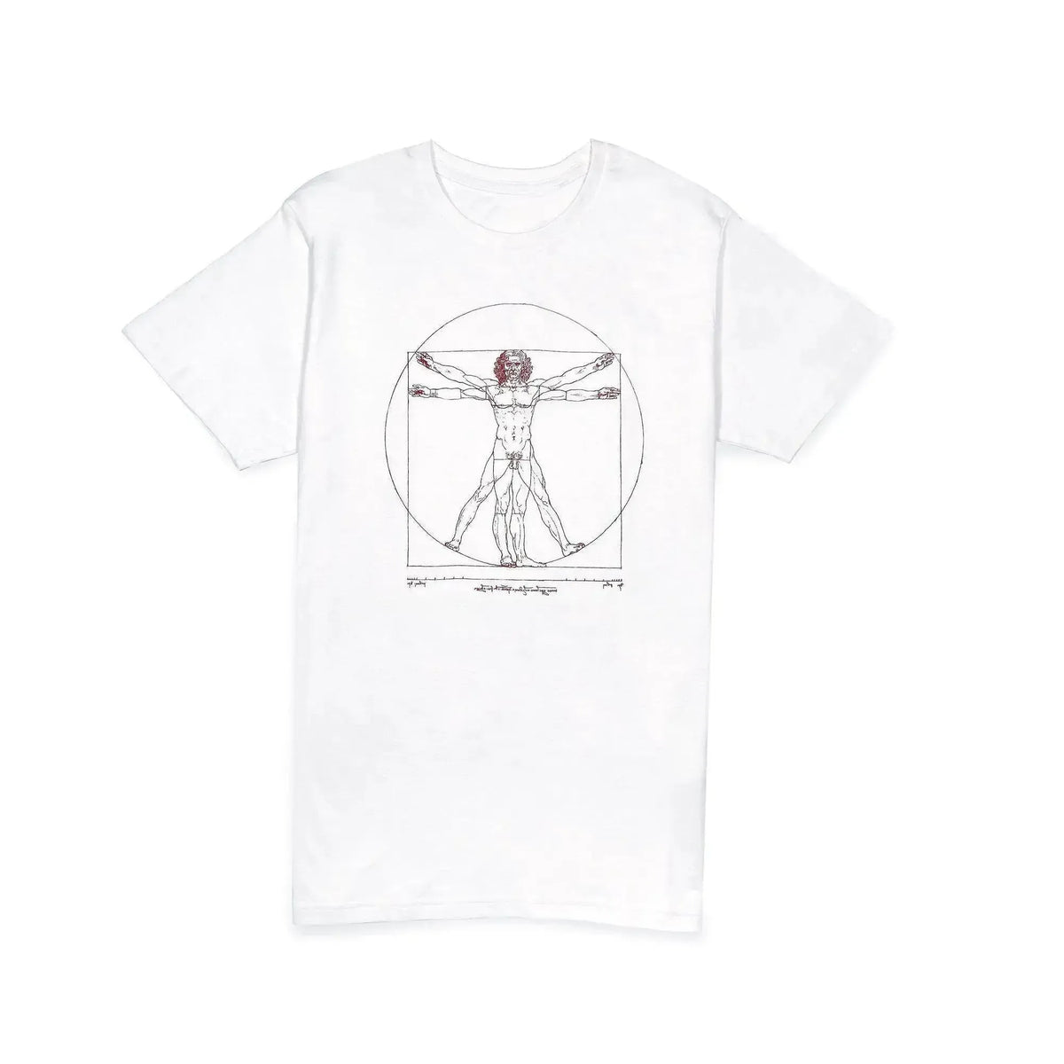T Shirt uomo bianca con stampa Uomo Vitruviano di Leonardo Da Vinci