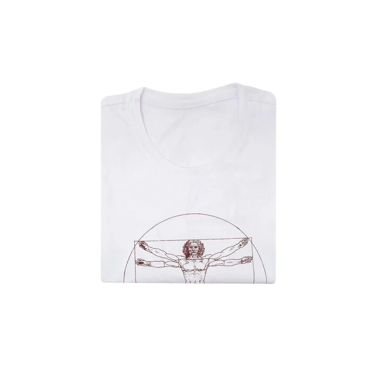White men's T Shirt with folded Vitruvian Man print by Leonardo Da Vinci