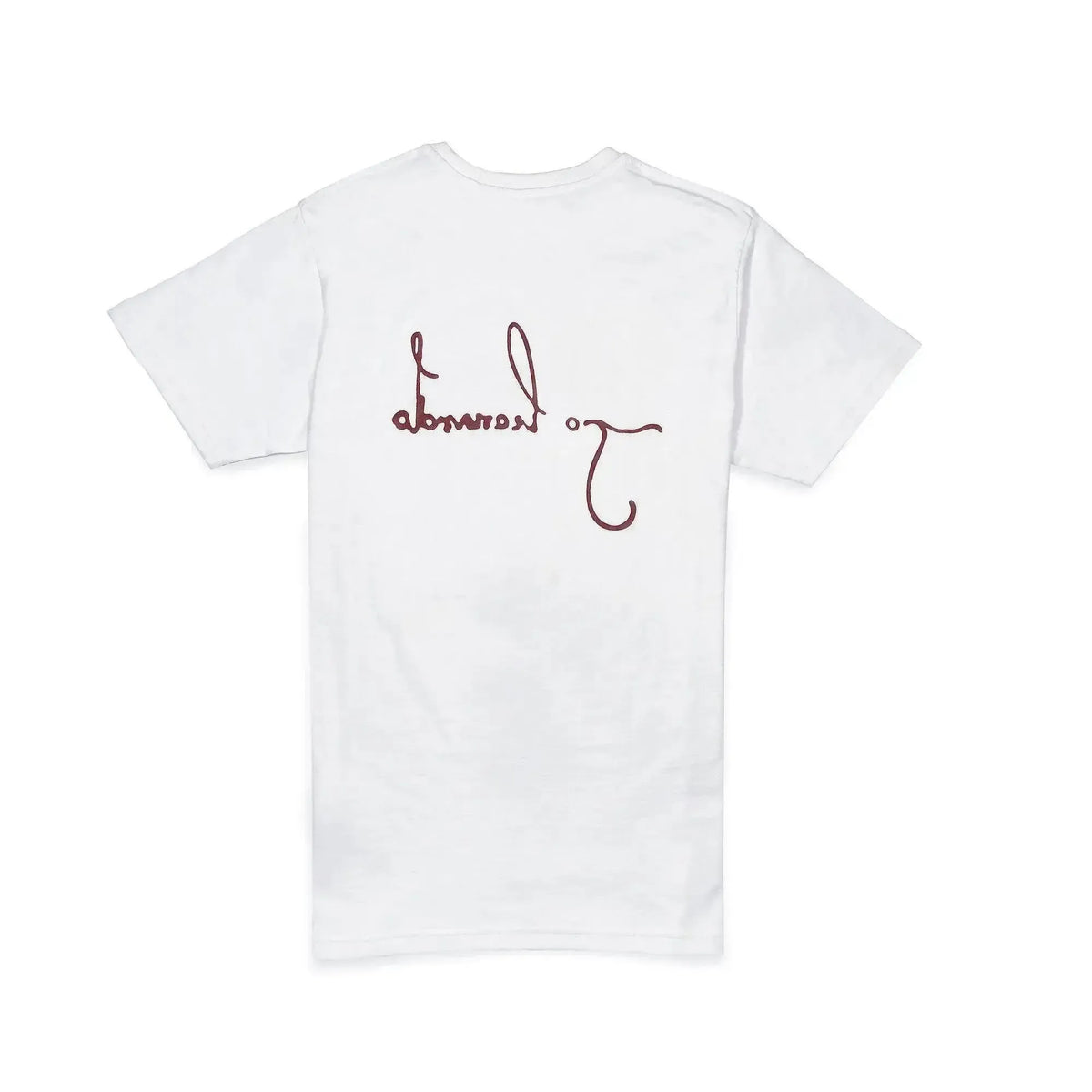 White men's T Shirt with Vitruvian Man print by Leonardo Da Vinci, rear view