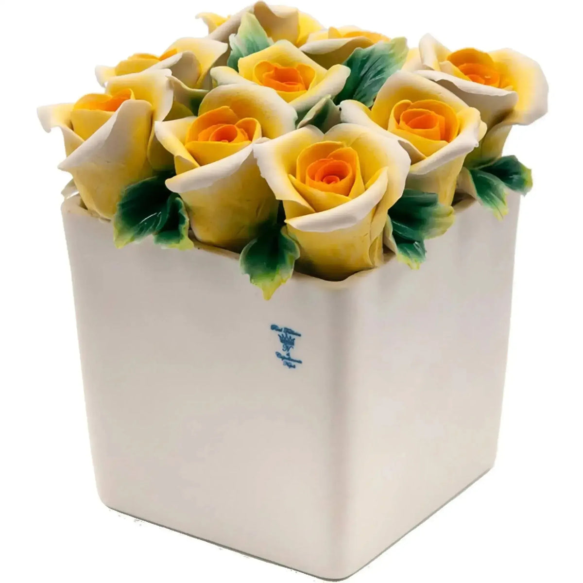 Jarrón con rosas amarillas pintadas a mano, en porcelana Capodimonte
