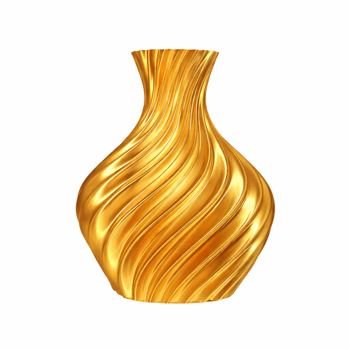 Bulbous gold vase on light background