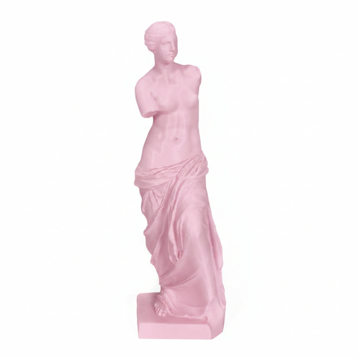 Venere di Milo in PLA rosa opaco, vista frontalmente su fondo bianco.