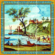 Pannello 60 x 60 cm per tavoli o rivestimenti, decori delle maioliche del Chiostro di Santa Chiara-Terracotta-Museum Shop Italy