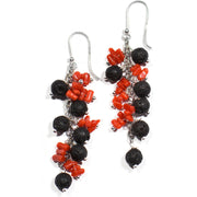 Coral and Lava Stone with Silver Earring