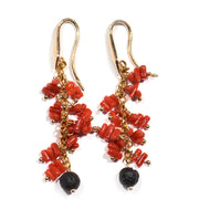 Coral and Lava Stone with Gold Earring