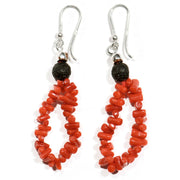 Coral and Lava Stone With Silver Earring 