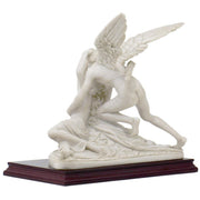 Cupid and Psyche marble statue on a wooden base