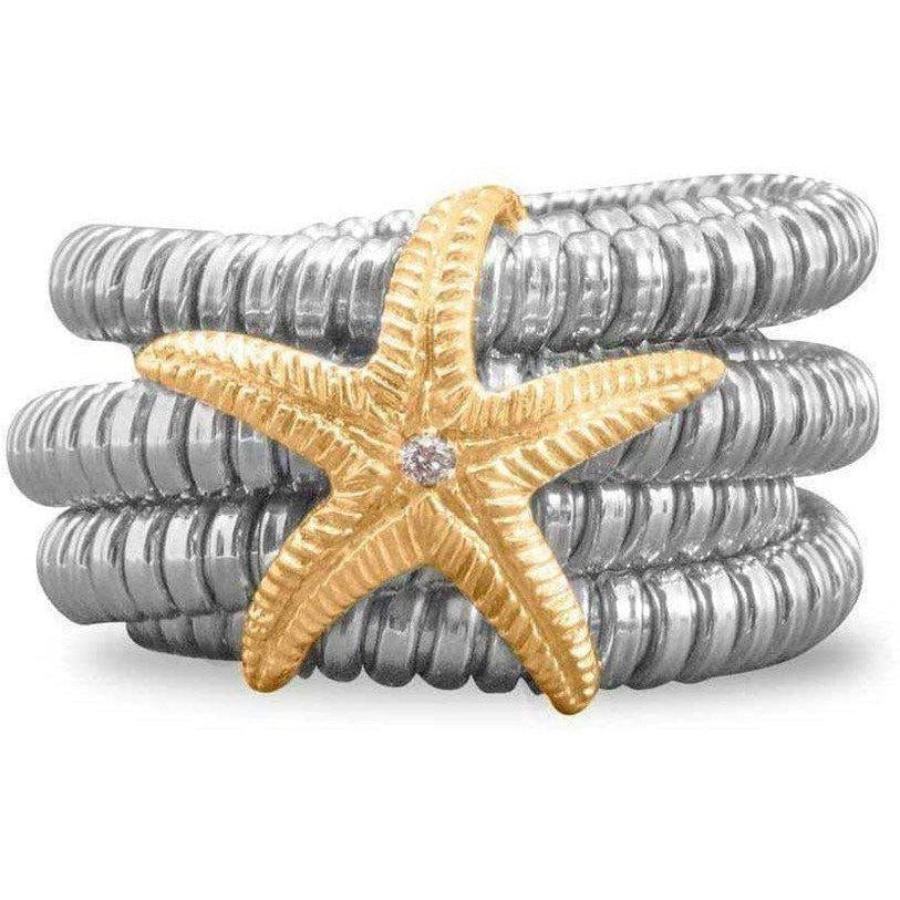 6-Ring Band with Starfish in 18K Gold and Diamond - Museum Shop Italy