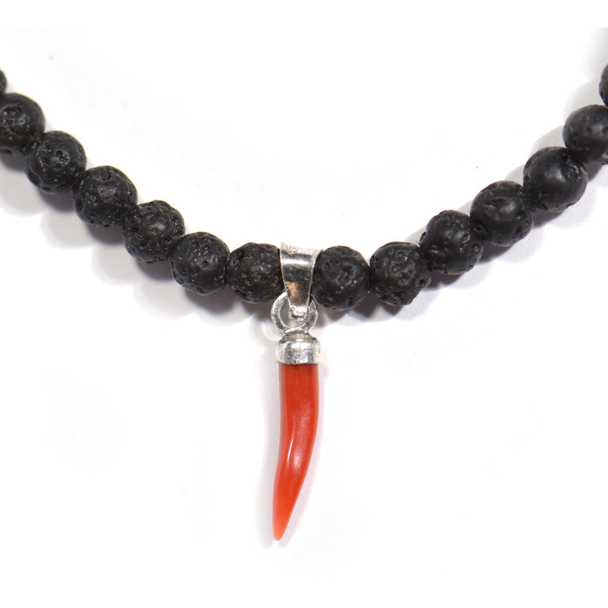 Lucky Horn Bracelet, Lava Stone and 925 Silver