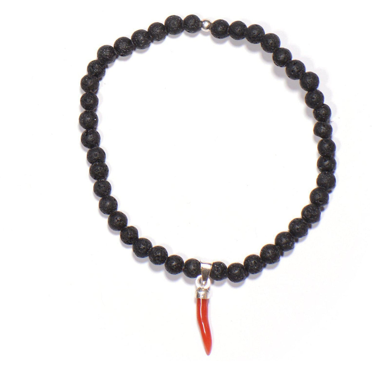 Lucky Horn Bracelet, Lava Stone and 925 Silver