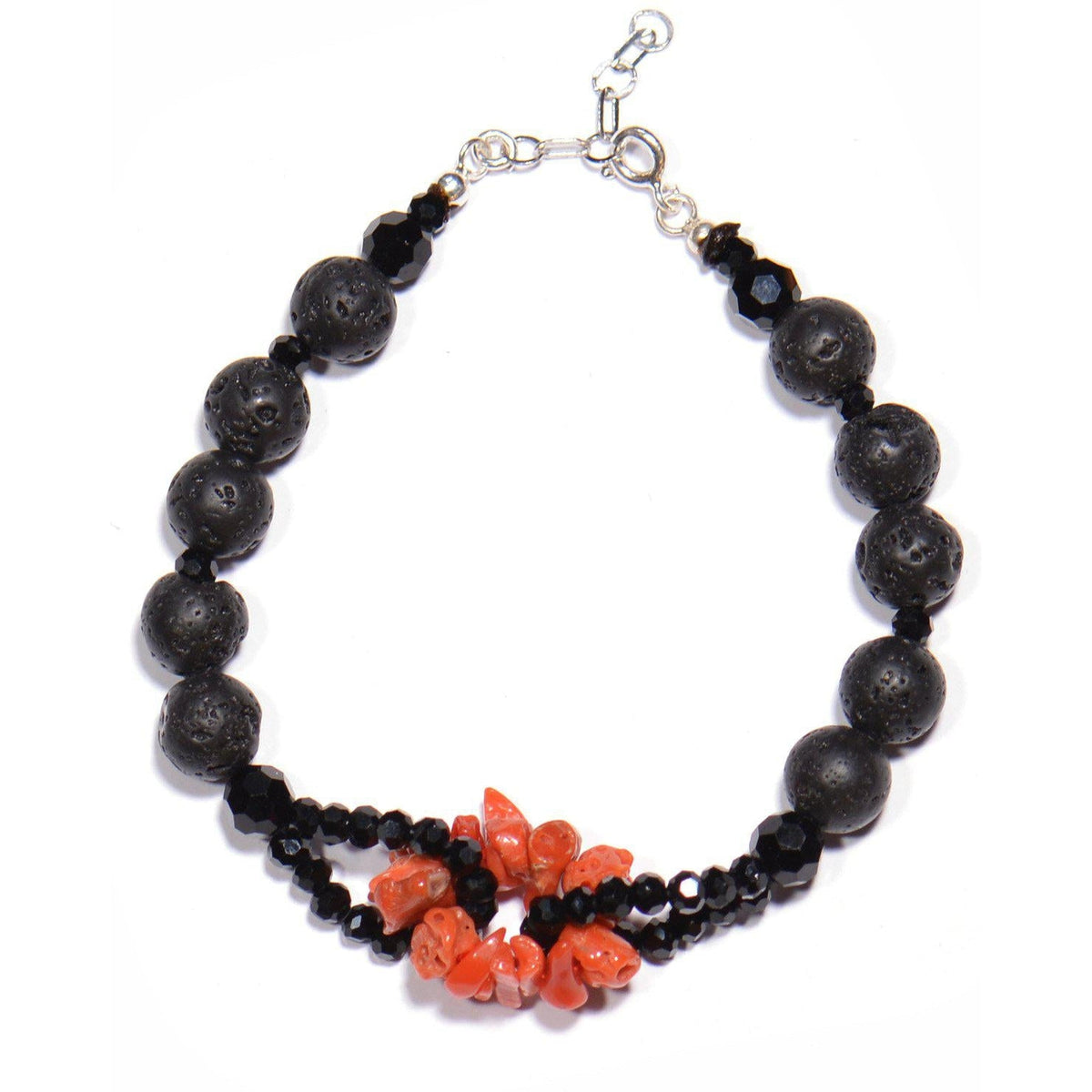 Pulsera con escamas de coral, piedra de lava y ónix