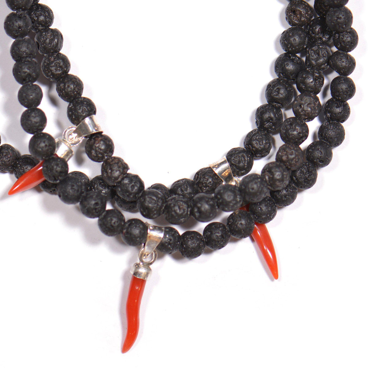 Lucky Horn Bracelet, Lava Stone and 925 Silver