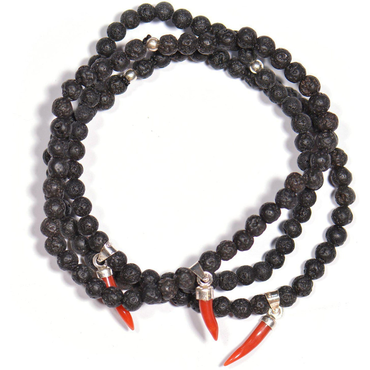 Lucky Horn Bracelet, Lava Stone and 925 Silver