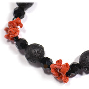 Bracelet with red coral, lava stone and onyx