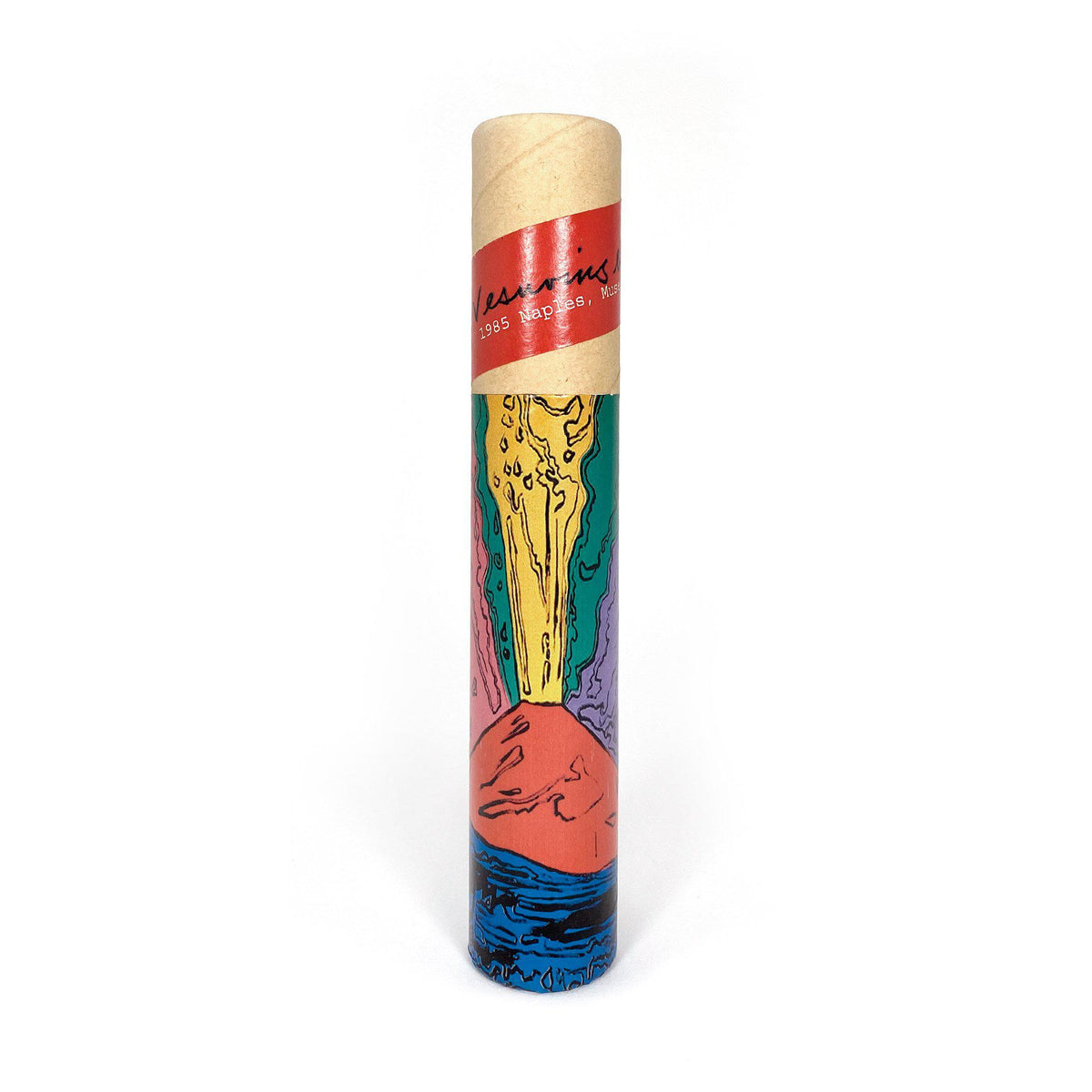 Scatola di matite colorate con grafica Pop Art del Vesuvio – ispirazione da Andy Warhol (1985)