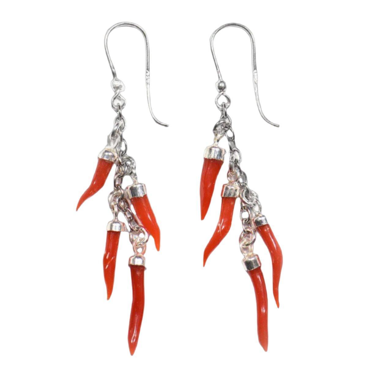 Lucky horn earrings with red coral and 925 silver