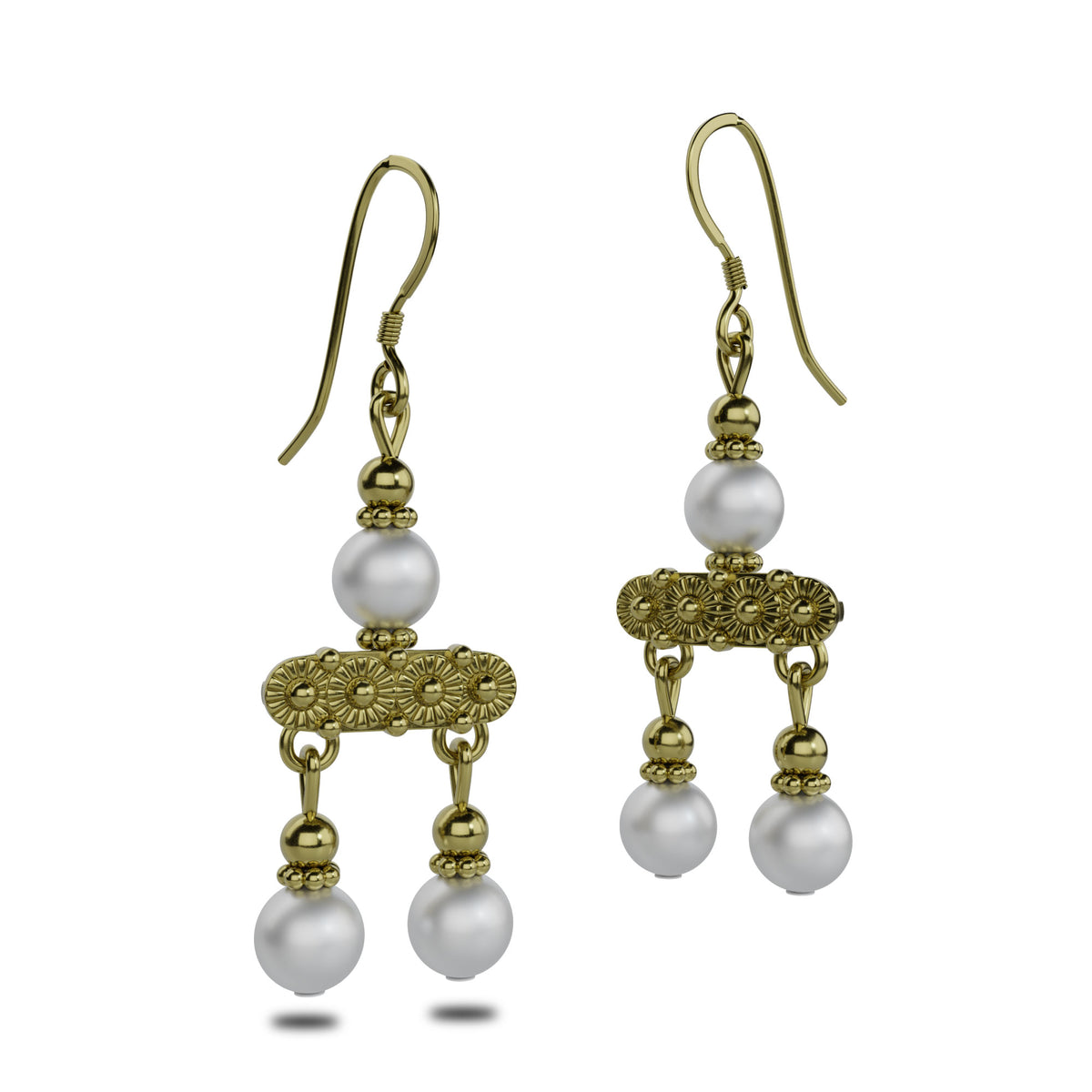 Orecchini Crotalia a due pendenti in argento 925 placcato oro 18K