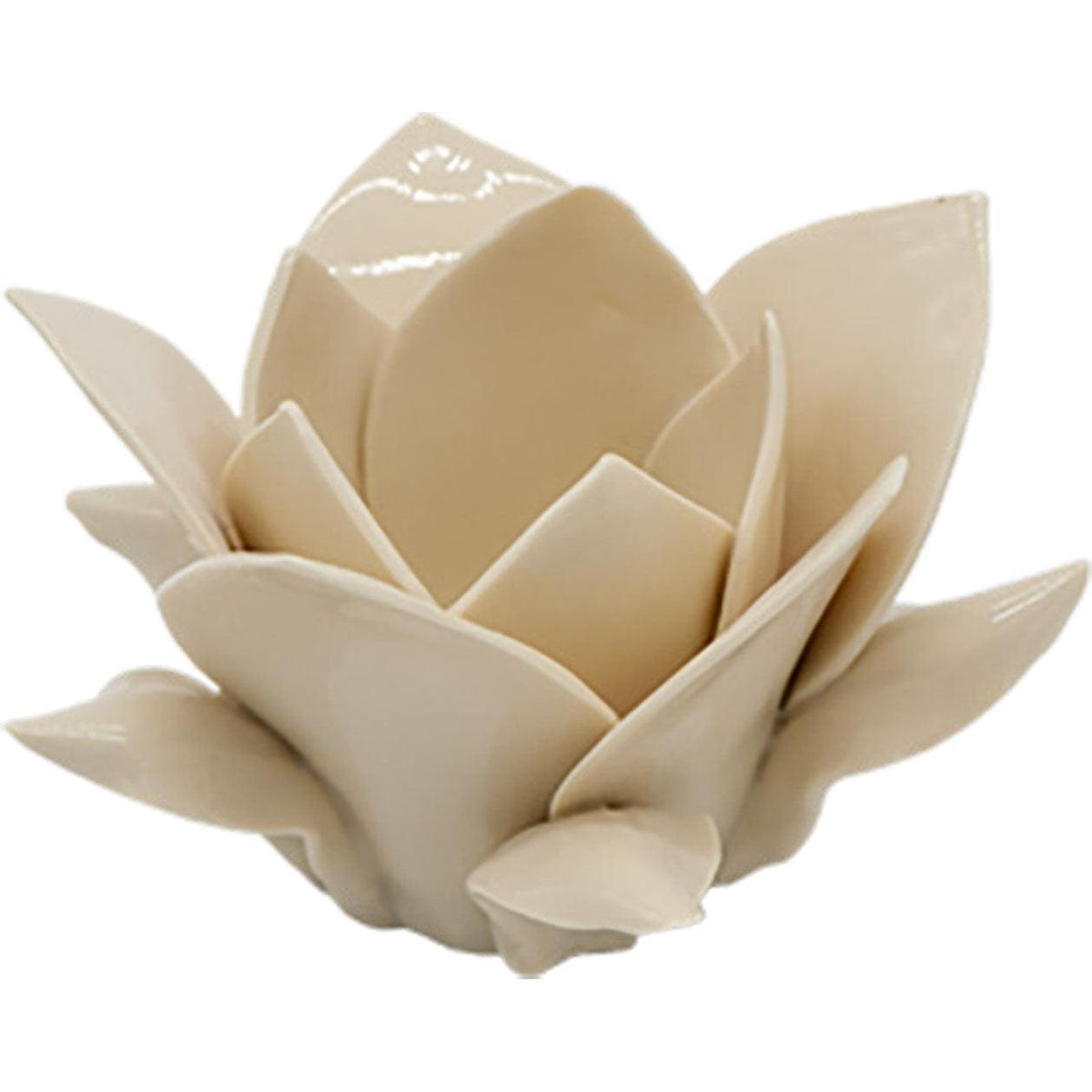 Beige candle holder in fine Capodimonte porcelain grey color - Museum-Shop.it