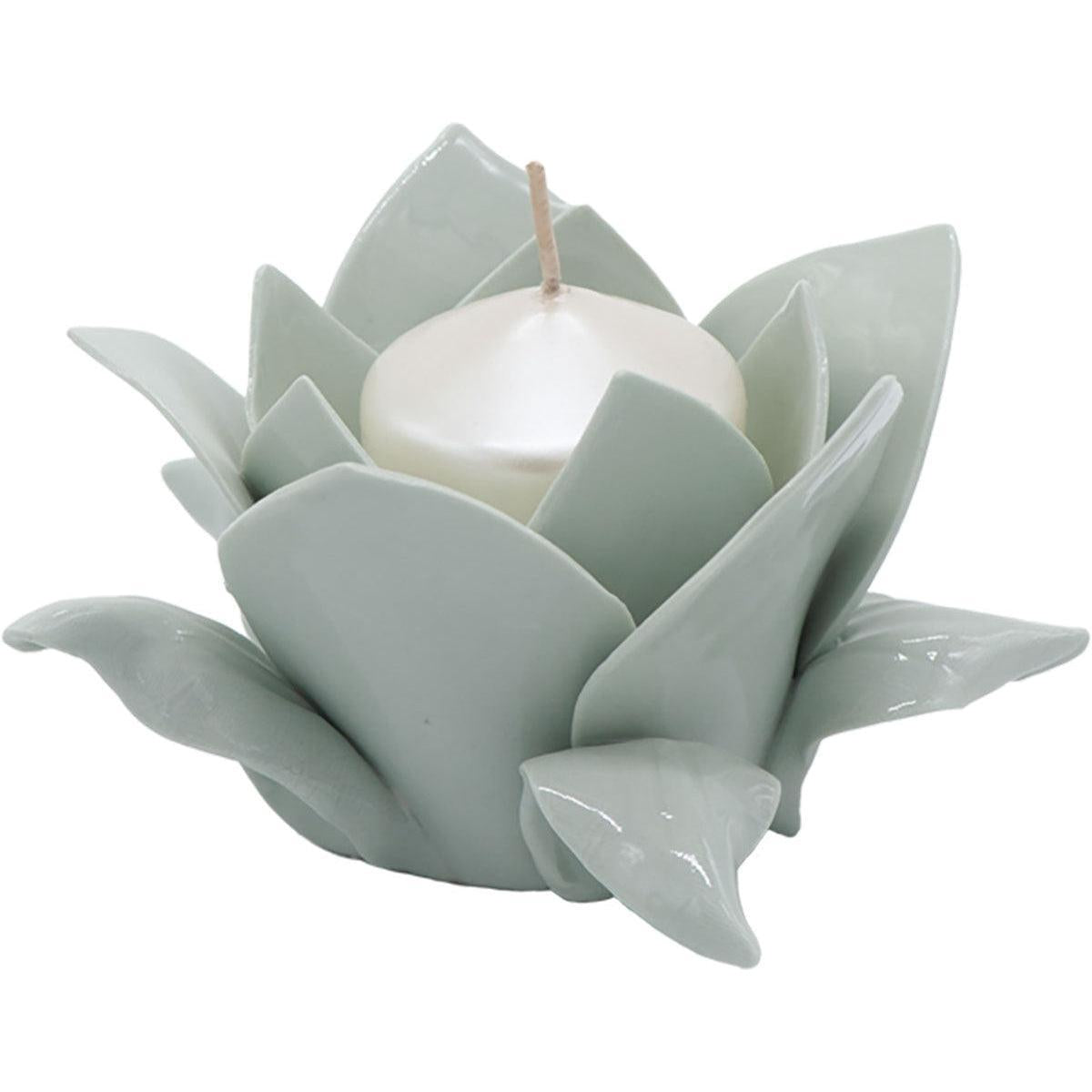 Portacandela grigio a forma di fiore in porcellana di Capodimonte, con candela bianca