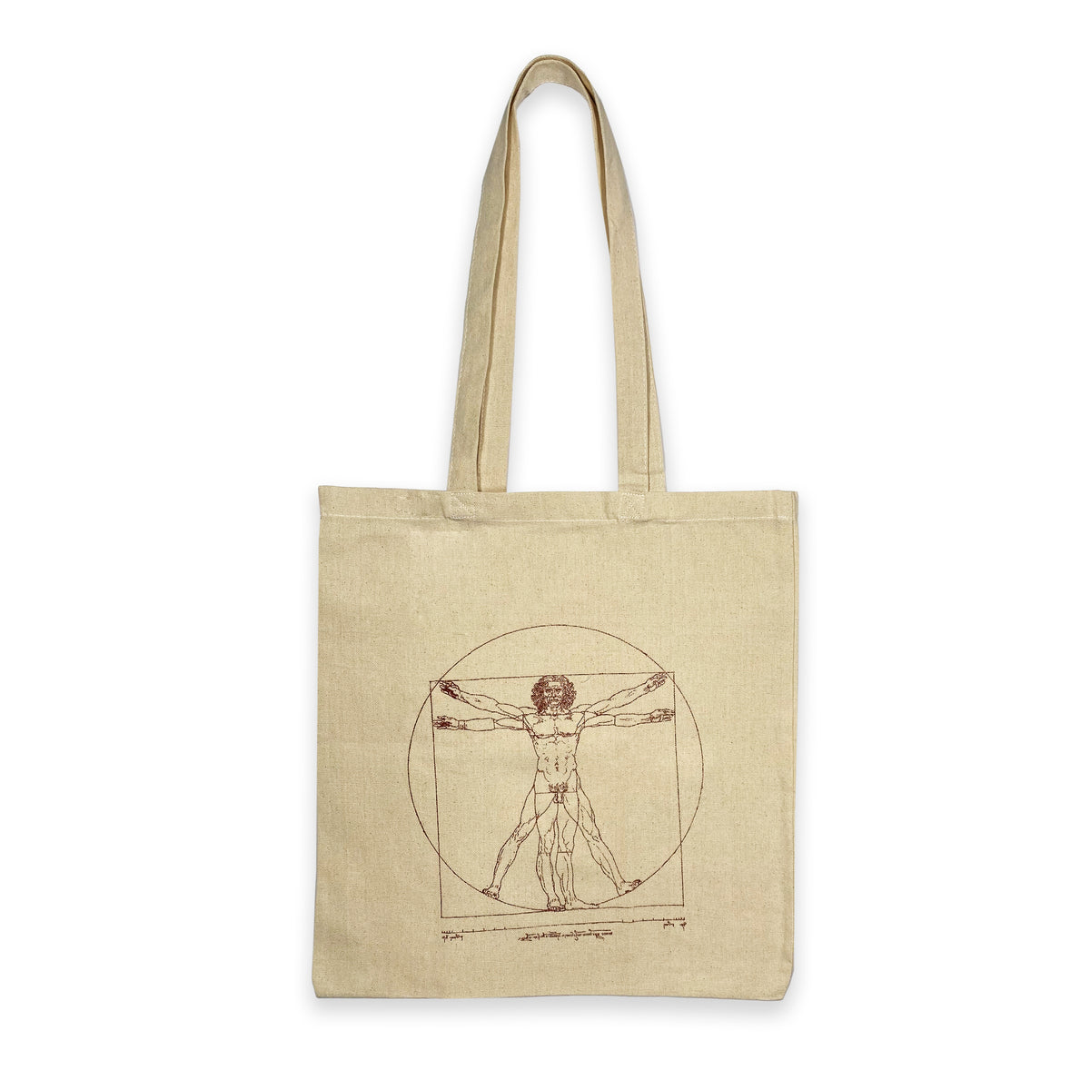 Vitruvian Man print detail on Renaissance-style shopper bag