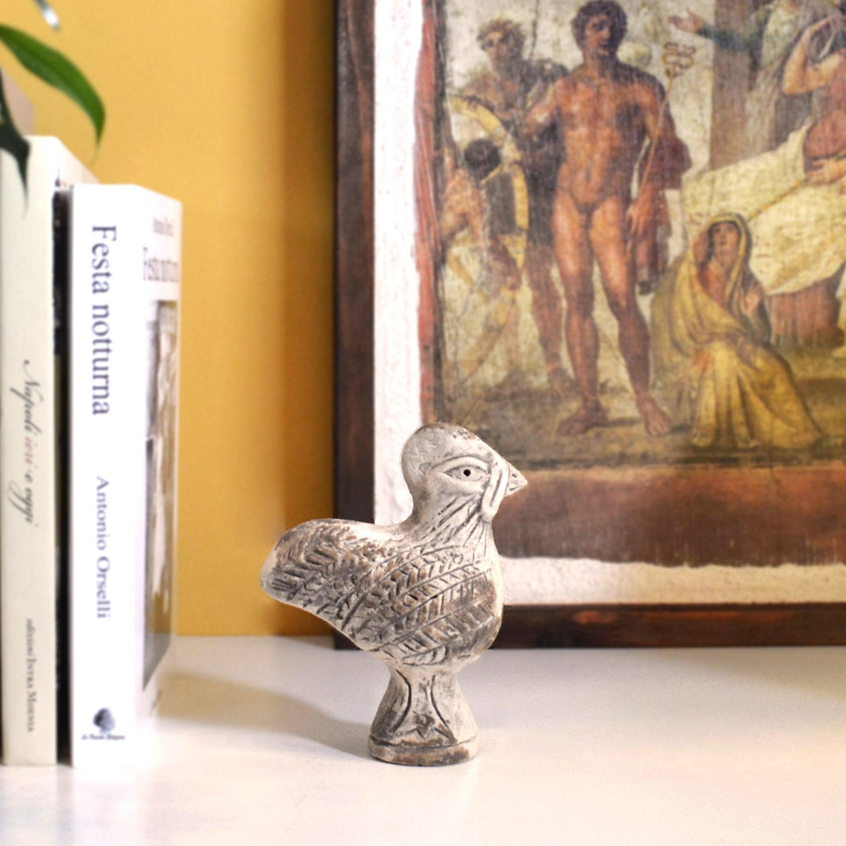 Terracotta rooster-shaped rattle