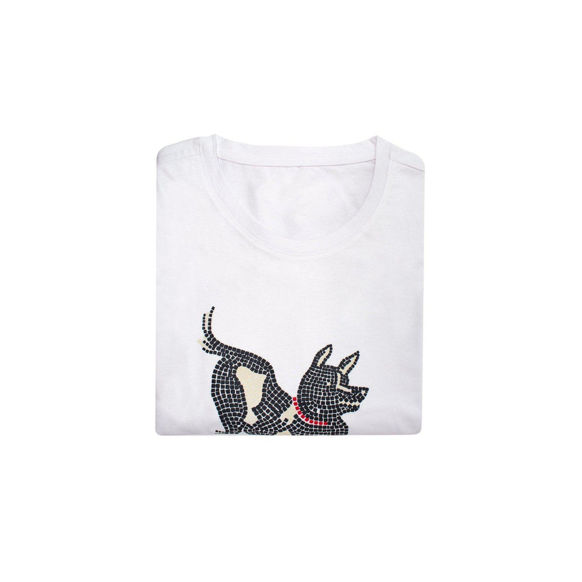 T-shirt bambini in cotone con stampa “Cave Canem” ispirata al mosaico di Pompei.