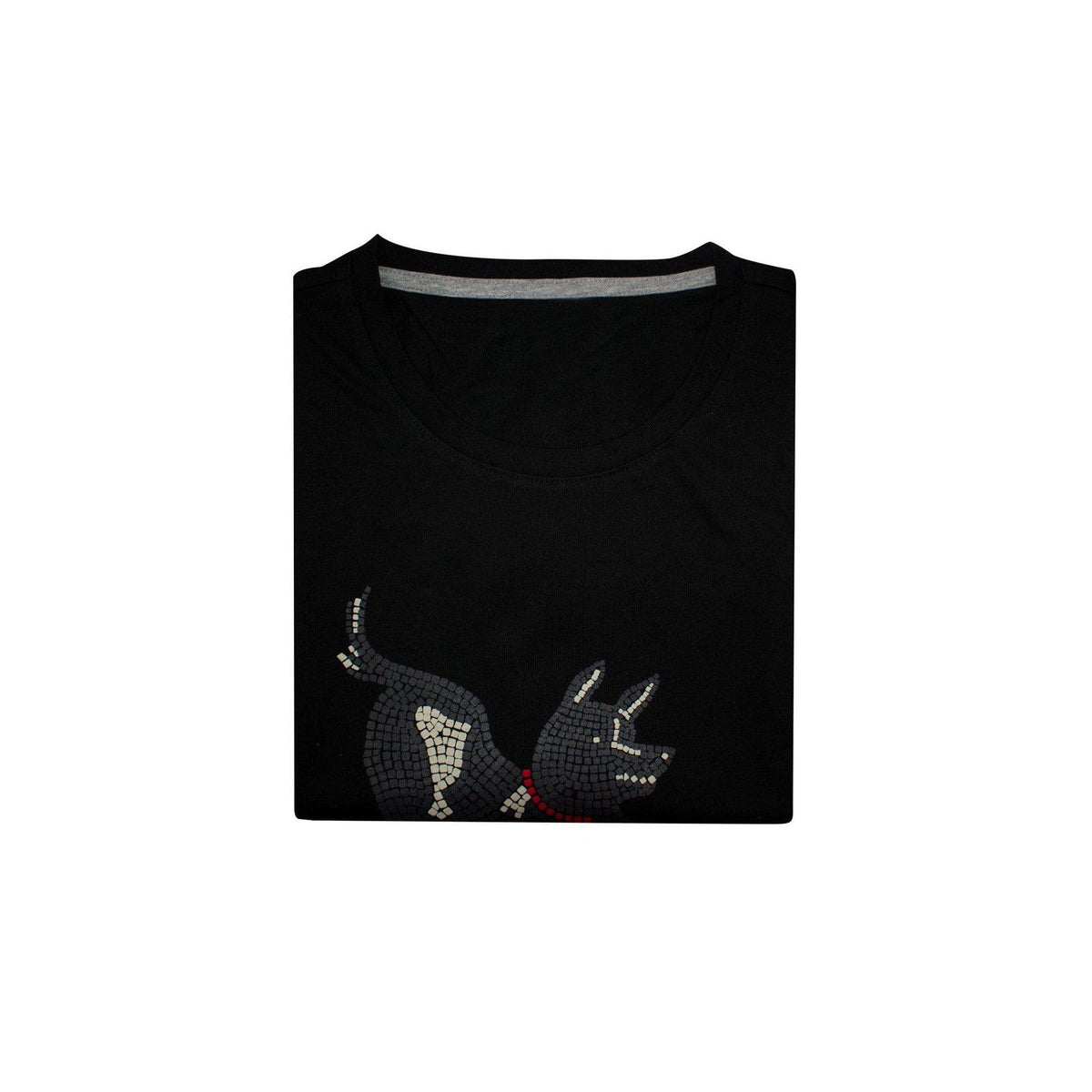 T-shirt bambini in cotone con stampa “Cave Canem” ispirata al mosaico di Pompei.